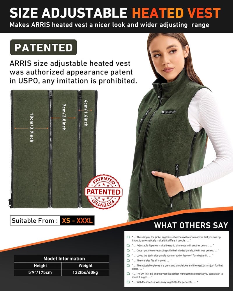 ARRIS Fleece Heated Vest for Women with 7.4V Battery Pack, Size Adjustable 8 Heating Zones Heating Clothing for Hunting - Image 2